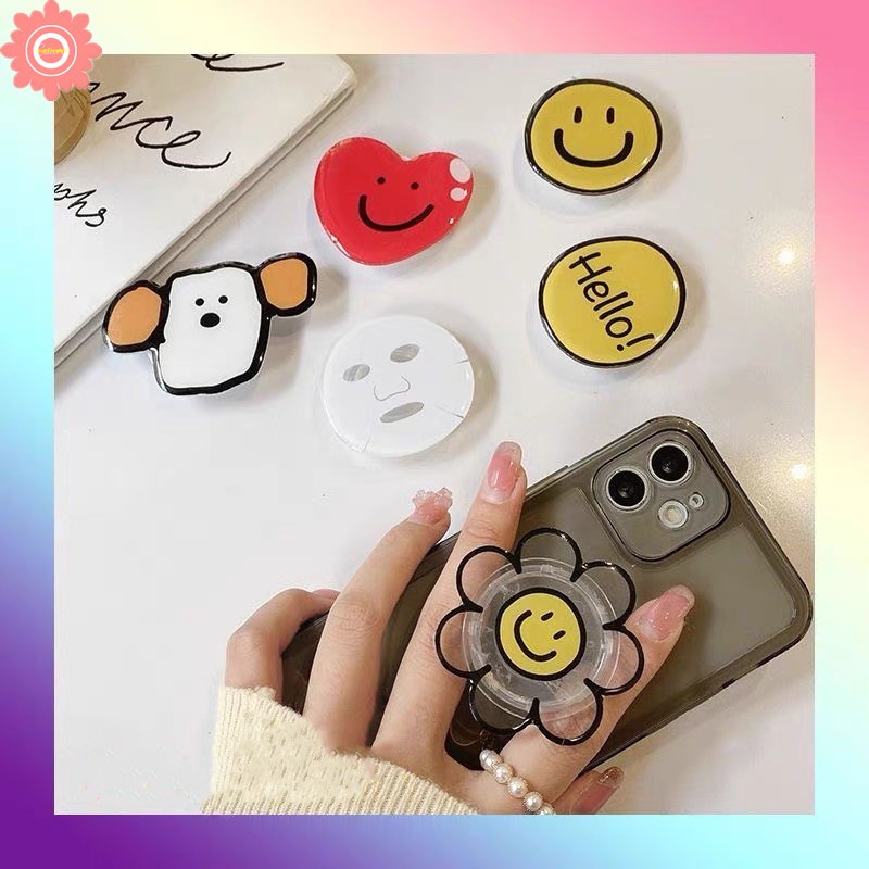 Cute Smiling Expression Phone Bracket Fashion Universal Love Heart Sunflower Delicate Stand Holder Girls Mask Grip Holder Foldable Ring Support