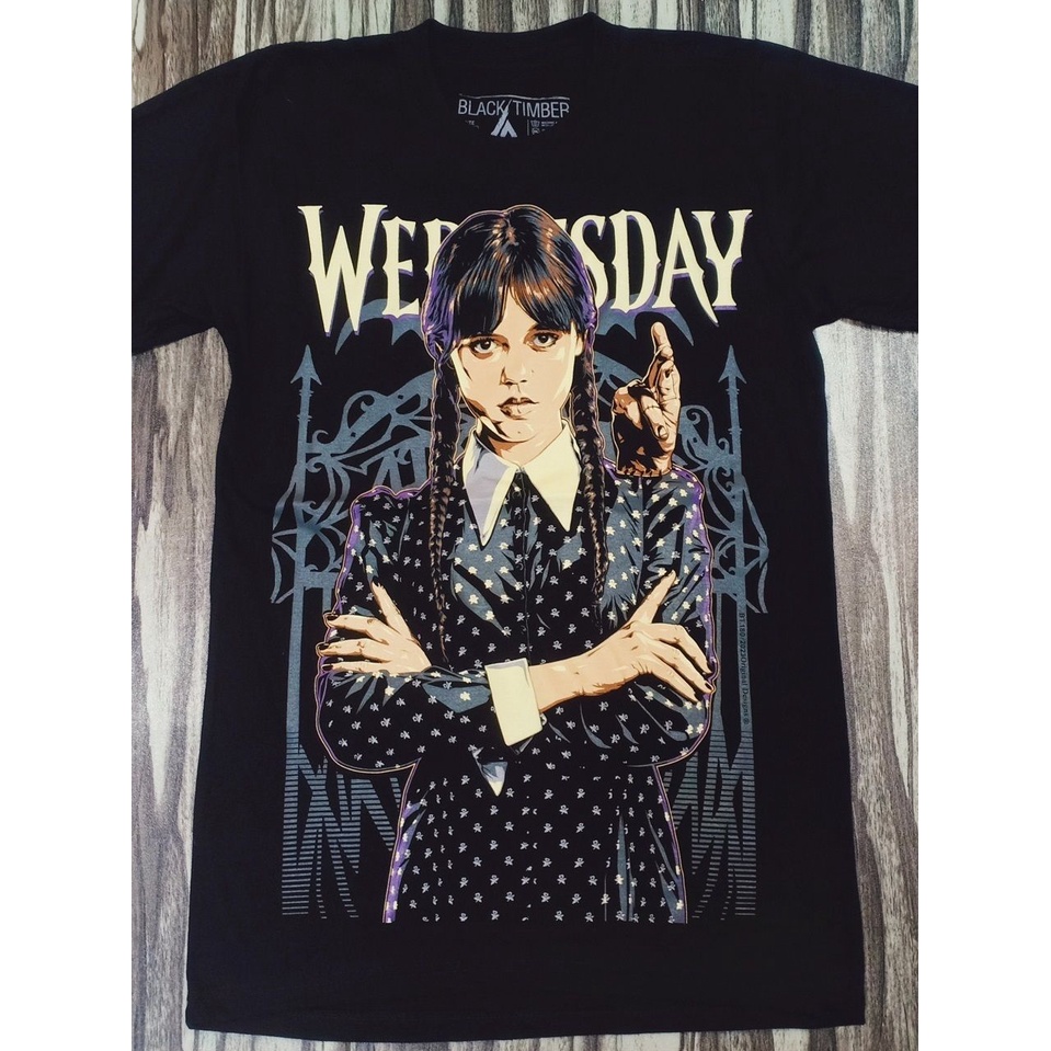 BT180 WEDNESDAY ADDAMS SUPERNATURAL COMEDY HORROR SPECIAL FANART COLLECTORS EDITION ORIGINAL BLACK TIMBER COTTON T-SHIRT