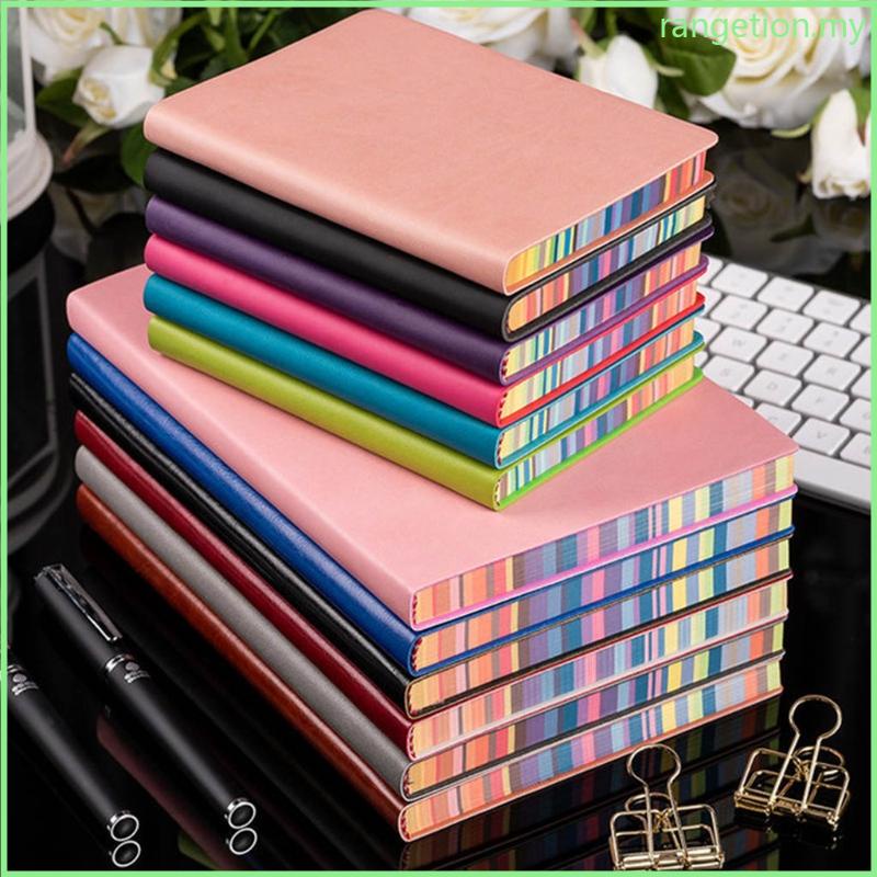 RAN A6 Soft Leather Notebook Ribbon Bookmark Rainbow Edge College Rlued Eye-caring Dowling Paper for Journalist Writers