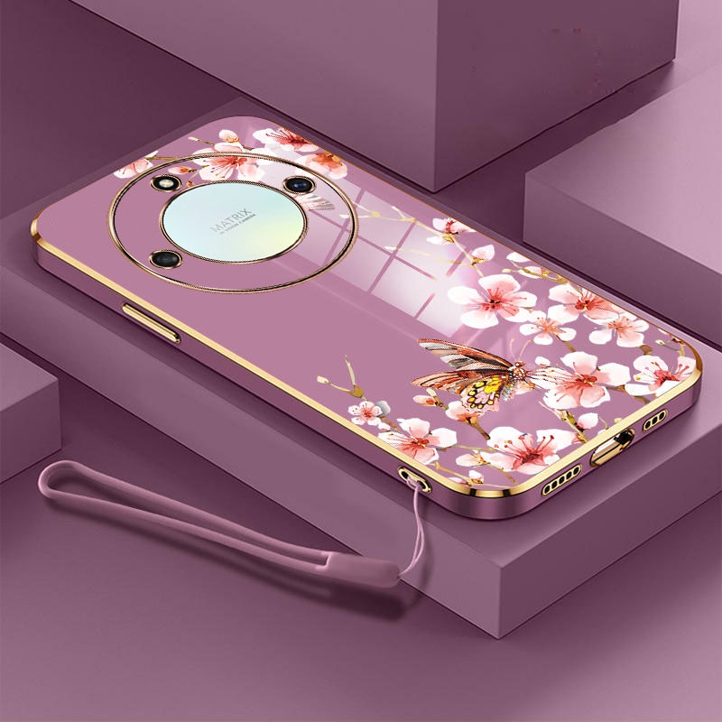 Casing Honor X9C 5G X9B 5G Honor X6A Honor X5 PLUS Honor 90 LITE 5G Honor X7B smart Phone Case pretty butterfly Silicone Phone Case Send Lanyard