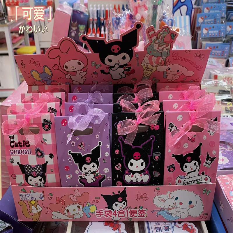 Trendy Portable Sanrio Notepad Four-in-One Kuromi Melody Cinnamoroll Cartoon Cute Gift Bag Shape Packaging Tearabl - Image 5