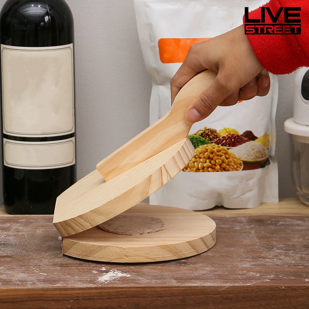 Livestreet Dumpling Skin Maker Wooden Dumpling Press Handmade Tortilla Maker Dough Pressing Tool for Home Kitchen