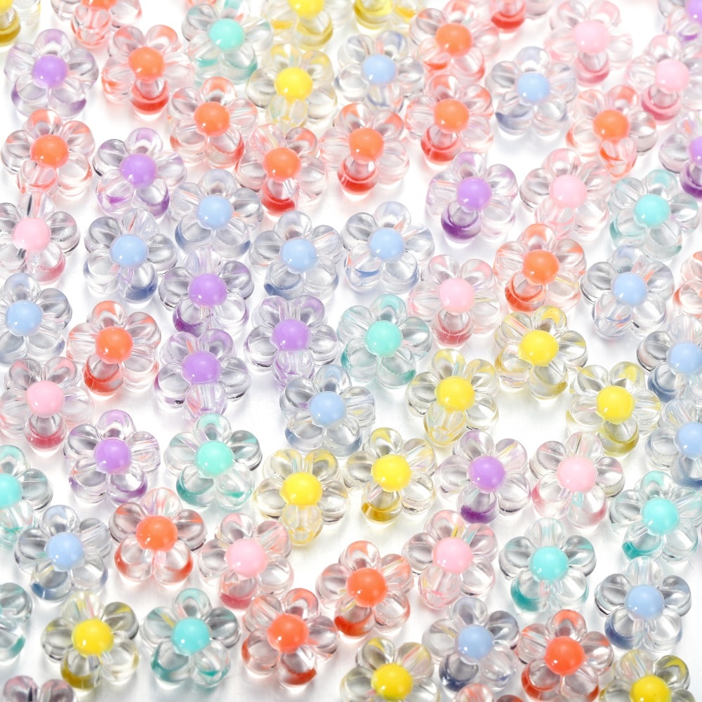 St. kunkka 20Pcs Transparent Sandwich Flower Beads Sunflower Spacer Beads Acrylic Five-Petal Flower Beads Fashion Charm Can Be Used for DIY Jewelry Making Necklace Bracelet