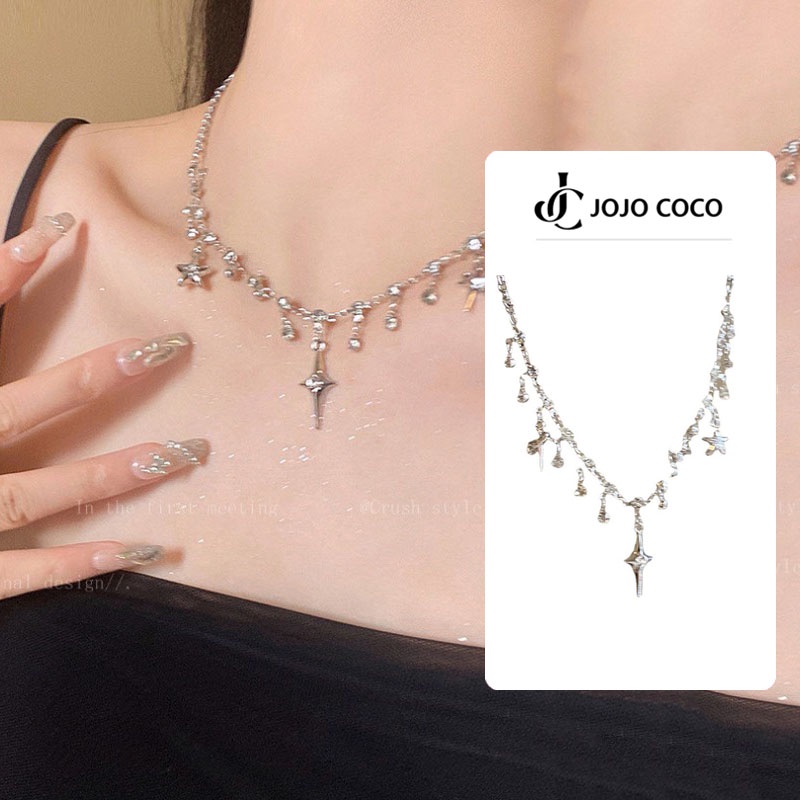 JOJO COCO South Korea Meteor Shower Four Eyes Star Necklace Sparkling Diamond Collar Chain Junior High Sense New