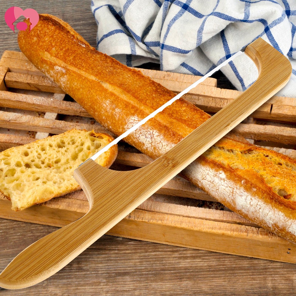 Bread Bow Cutter for Right or Left-Handed Use Stainless Steel Bread Cutting Tool with Wood Handle Serrated Bagel Cutter 15.7 Inches Bread Slicer SHOPSKC7433