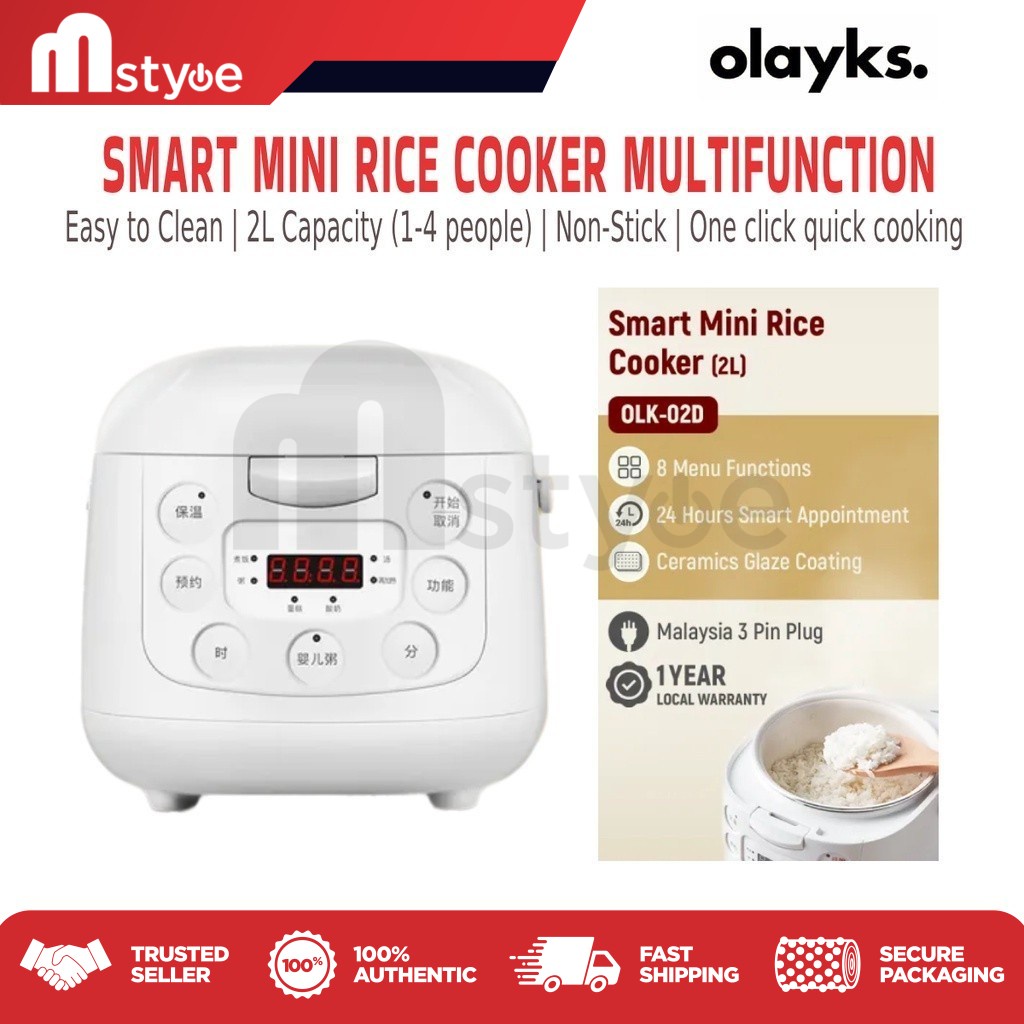 Olayks 2L Smart Mini Rice Cooker Multifunction Electric Rice Cooker Steamer Periuk Nasi - OLK-02D