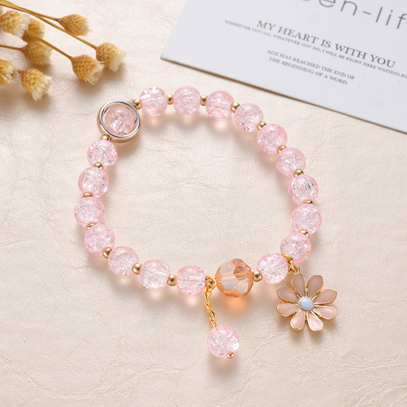 Daisy Bloom Pink Quartz & Sunflower Crystal Bracelet Dual Energy Jewelry for Love