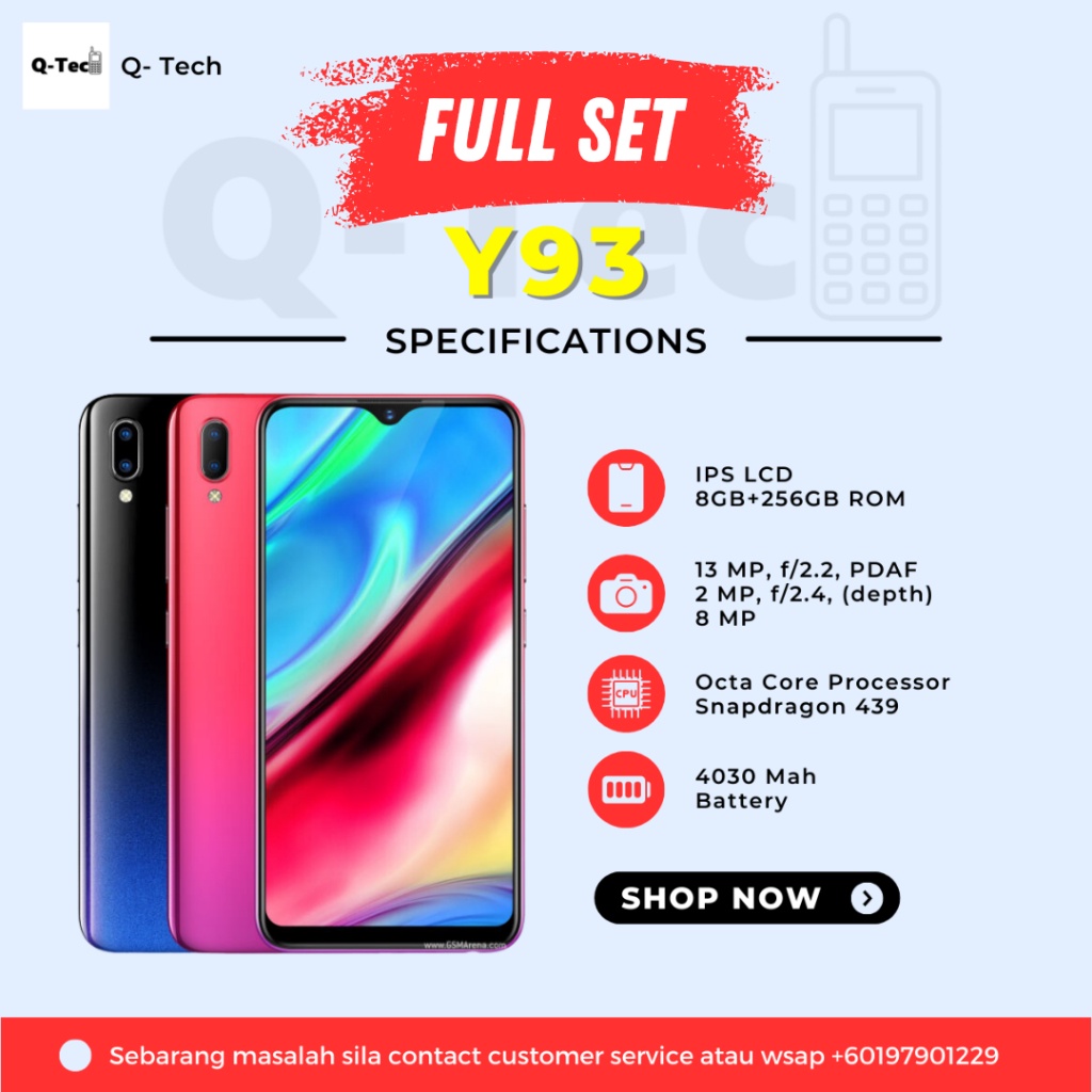 (ORI) 0 Y93 (6GB+128GB/8GB+256GB) ROM NEW I Full Set Refurbished 100% Original Grade A I Mobile Phone Smartphone 手机