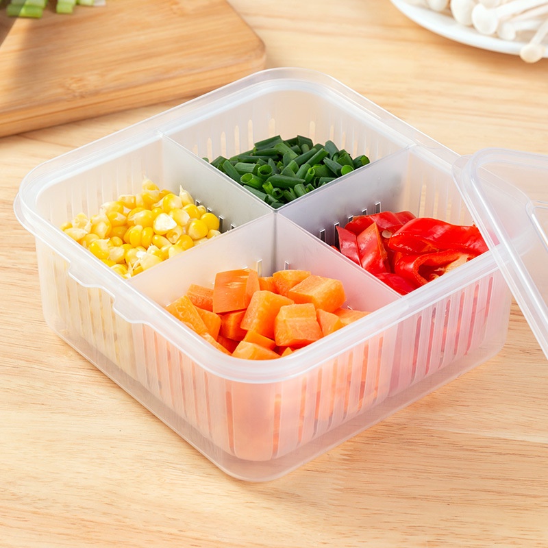 Container Baking 4/6 Grids Refrigerator Food Vegetable Fruit Storage Box/ Kitchen Chopped Green Onion Drain Divided - Image 4