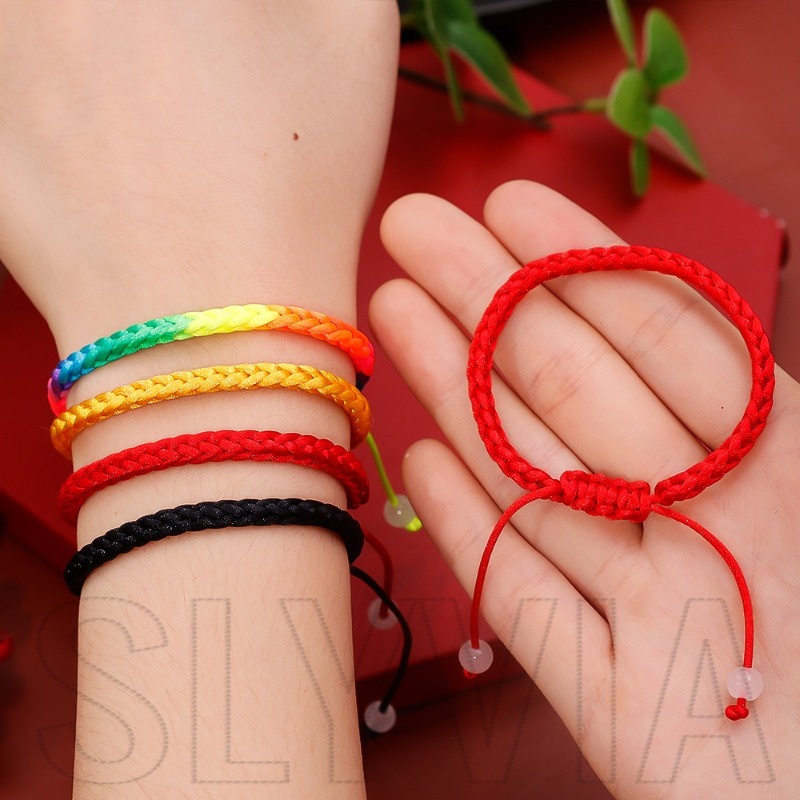 Lucky,Zodiac Year Weave Red Ropes -Rainbow Color Knots Braided Bracelet -Jewelry Accessories Gift For Women Men Couple -DIY Handmade,Adjustable Rope Bangles