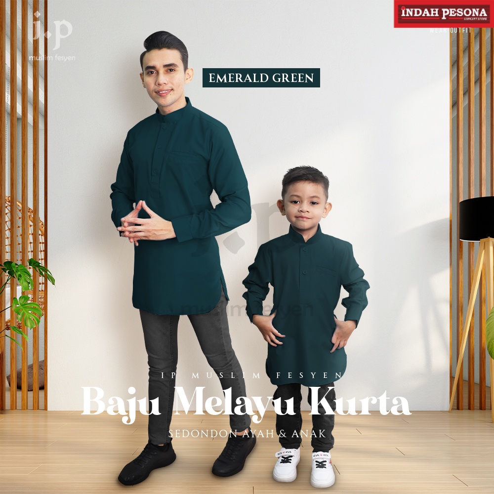 . ✨EMERALD GREEN Baju Kurta Soft Cotton Ayah & Anak SlimFit / Size : 0-4XL / Dewasa & Budak