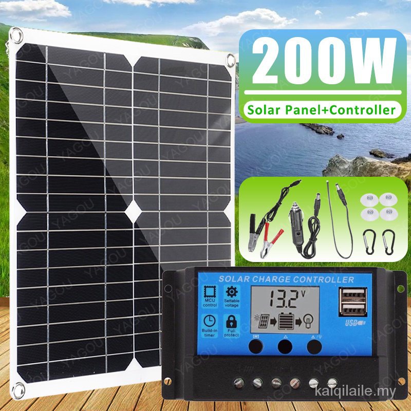 【In stock】200W Solar Panel Kit Complete 12V Solar Plate 60A Controller Cell Battery Charger Dual USB Solar Energy Systems Boat Power Bank 9QSW