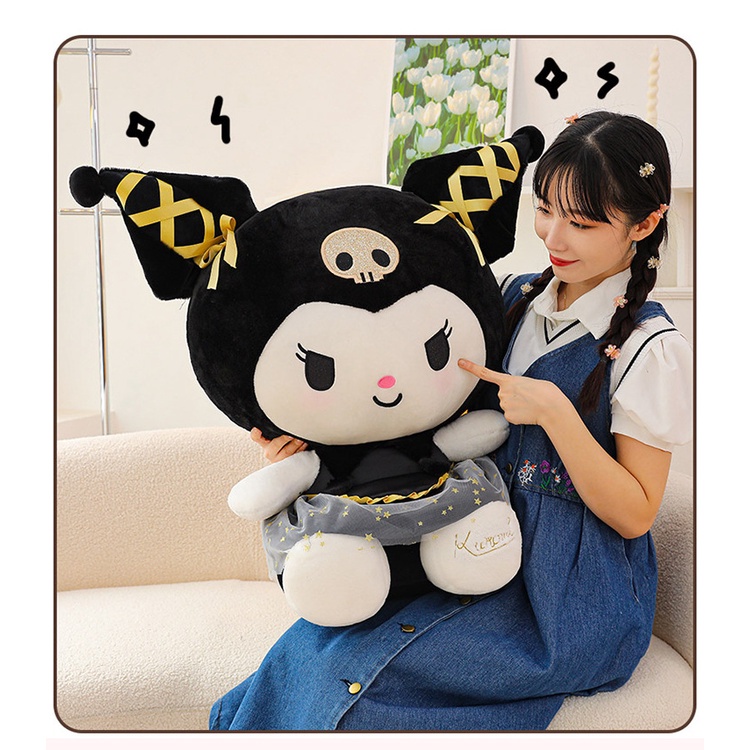 2023 New Style Large Black Gold Hello Kitty Kuromi Girl Cute Plush Toy Doll Children Influencer KT Cat