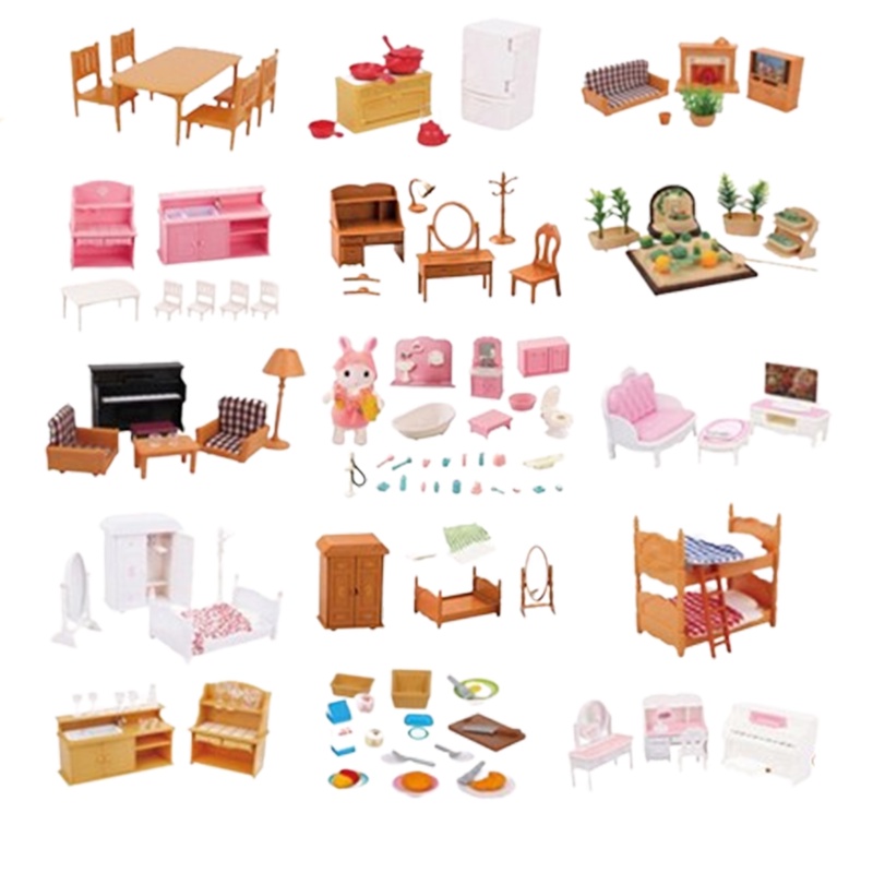 Forest Family Pretend Doll House Playhouse Furniture Dining Kitchen Food Series Miniature Toys