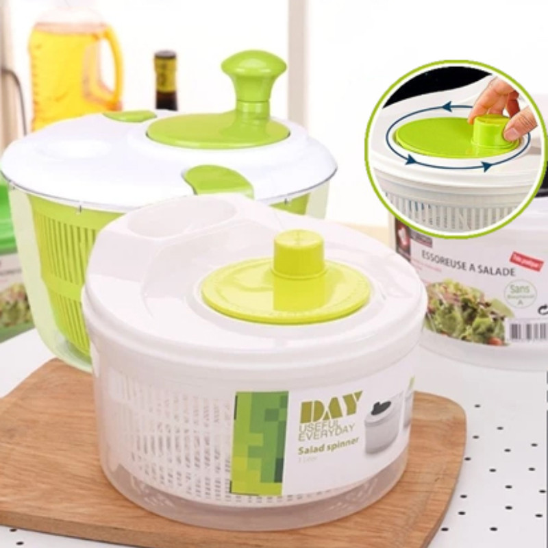 Manually Salad Spinner Fruit Vegetable Dryer Basket Dehydrator 360° Rotary Handle Double Drain Basket Kitchen Tool