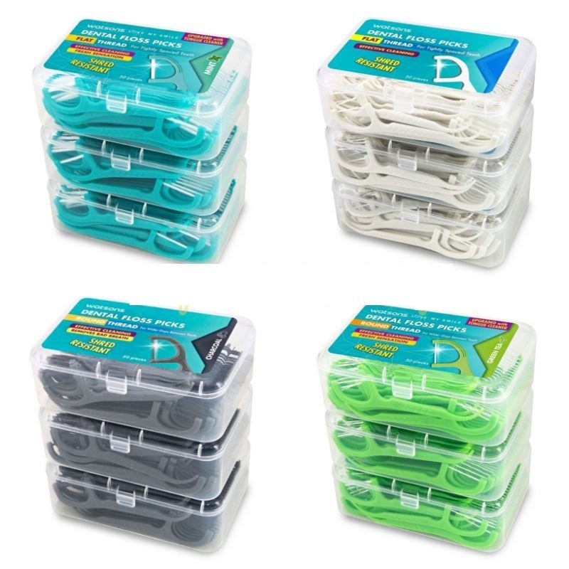 Watsons Flat Thread Dental Floss Picks (50s)Guardian Dental Floss Toothpick 50s Pencungkil Gigi 50s 牙线棒