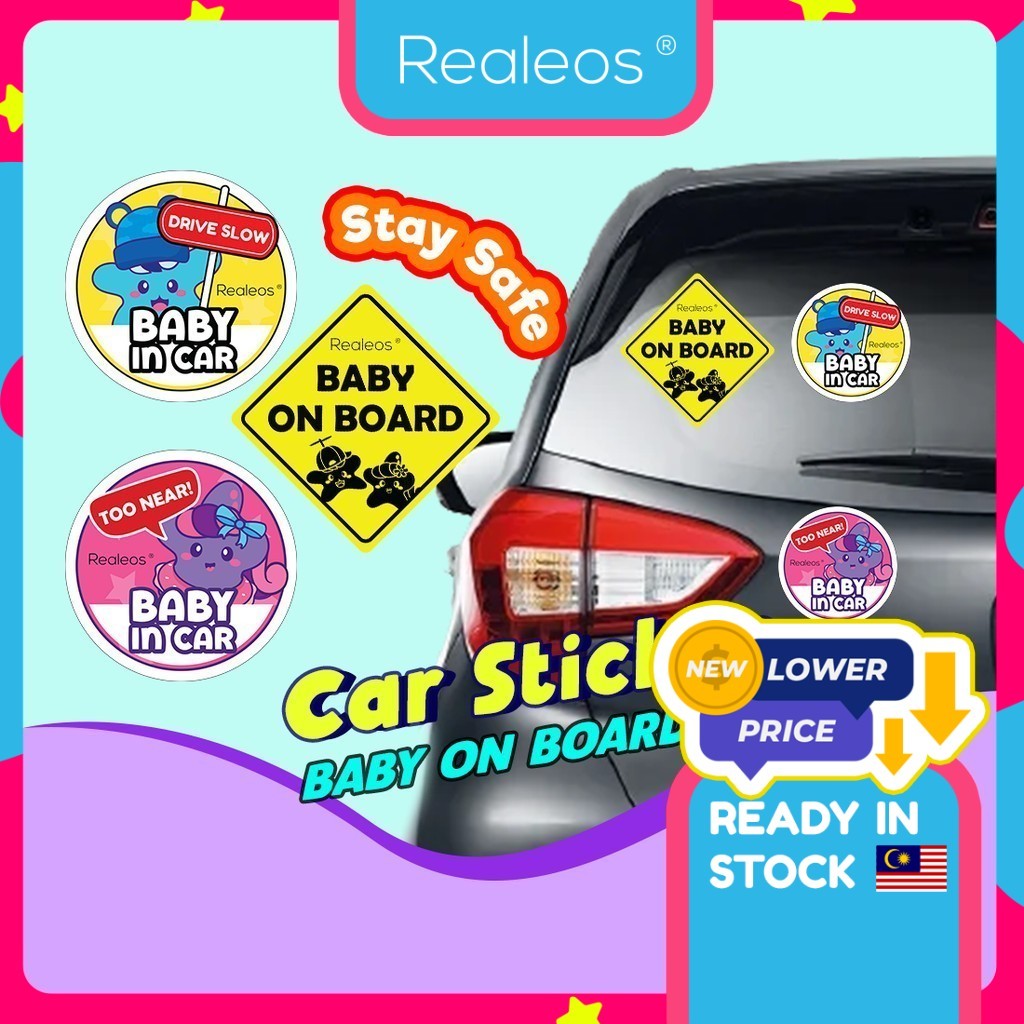 Realeos Baby In Car Sticker Decal Door Window Cartoon Safety Warning Baby On Board Cermin Kereta