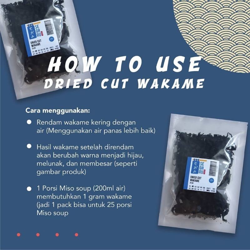 Versatile Durable Dried Cut Wakame Rumput Laut Kering Untuk Ramen Udon Miso 25 Gr