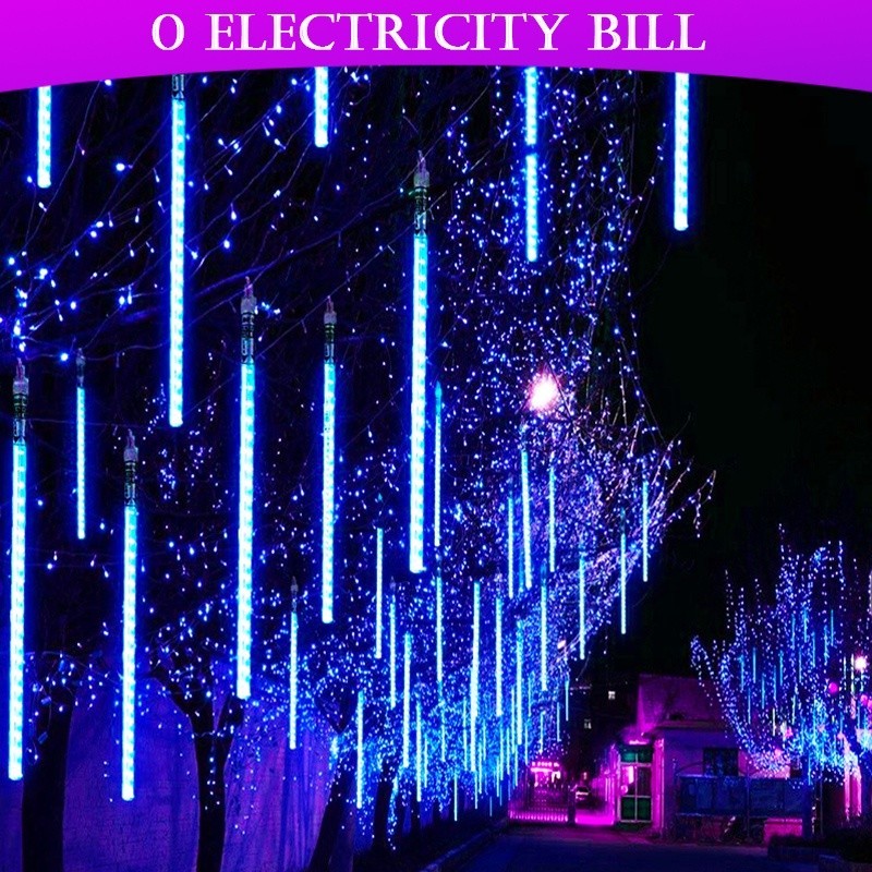 Solar LED Meteor Shower Rain Lights Fairy String Lights Outdoor Waterproof Garden Light 8 Tubes 144 Leds 30cm 50cm