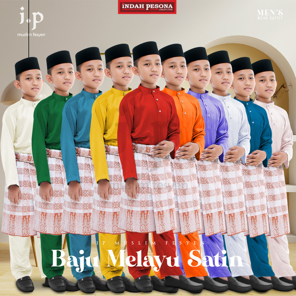 . (P3) 20 Warna Pilihan BUDAK Baju Melayu Pasang Satin Normal Cutting /Size : 12-40 /Baju Raya