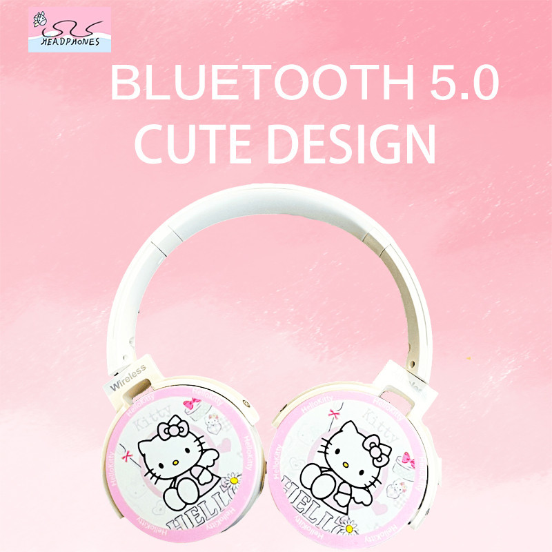 HELLOKITTY Wireless Headphones Kids Headset Bluetooth Earphone Online Class Learning Headphone HIFI Stereo Earphone with Audio Cable with Built-in Mic Microphone Gifts for girls