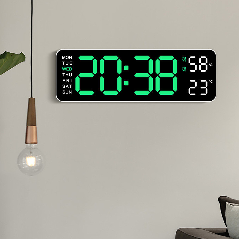 LED Digital Wall Clock Large Display Alarm Clock for Living Room LED Wall Clock Timer,12/24H Automatic Brightness Dimmer