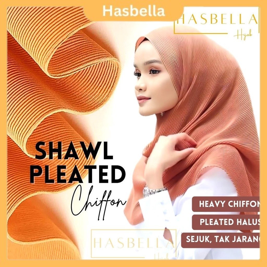 (Ironless) Shawl Pleated Halus Heavy Chiffon Micro Pleat Plain Tudung Selendang Malas Raya 2023 Tak Perlu Iron C25 SCP