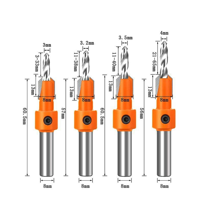 4mm Repair Aluminum Countersink Drill Alloy HSS Bit Set Screw Woodworking Chamfer Tool Quick Change 3mm 3.2mm 3.5mm - Image 3