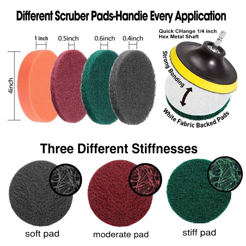 12 Piece Drill Brush Scrub Pads Power Scrubber Brush with Extended Long Attachment All Purpose-Cleaner Scrubbing Cordles