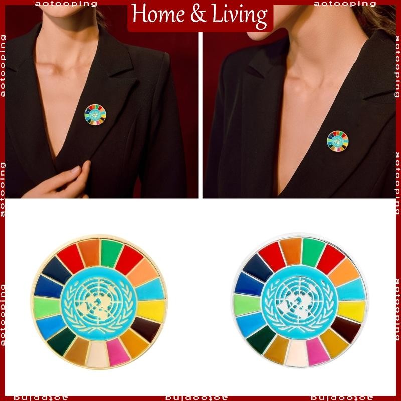 AOTO Colorful Enamel United Nations SDGs Pin 17 Color Sustainable Development Goals Brooch Unisex Fashion Badge Accessor