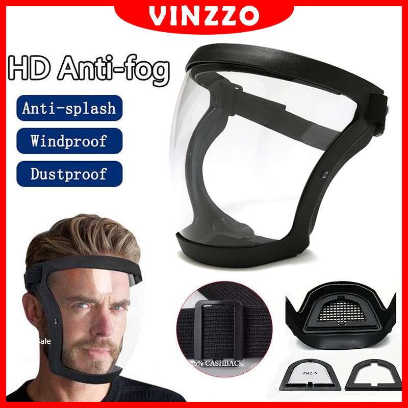 Vinzzo High Quality Unisex Protective Full Face Shield Transparent Anti-Fog Dust-Proof Kitchen Sports Reusable Face Mask