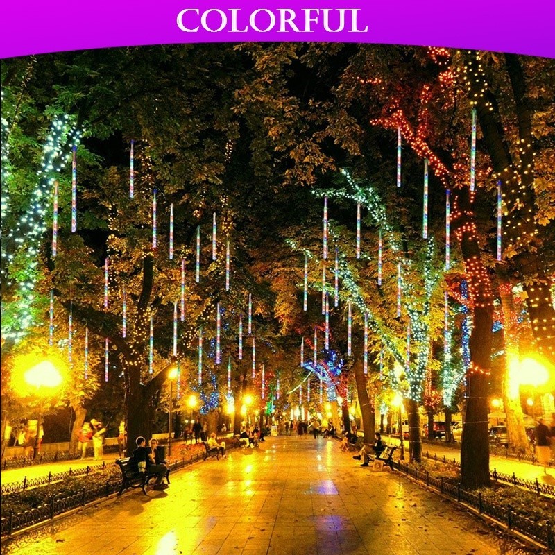 Durable Reliable Solar LED Meteor Shower Rain Lights Fairy String Outdoor Waterproof Garden Light 8 Tubes 144 Leds 30... - Image 5