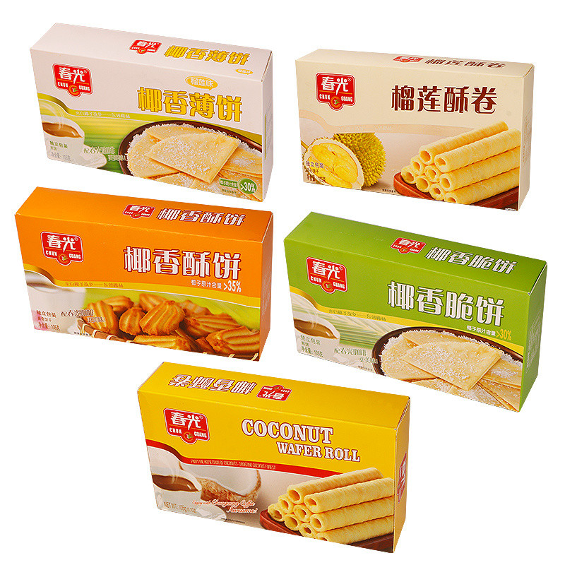 Hainan Specialty Chunguang Coconut Crispy Roll 105g/Box Durian Crepes Shortbread Shortbread Casual Snacks Biscuits Whole Box #零食250217#