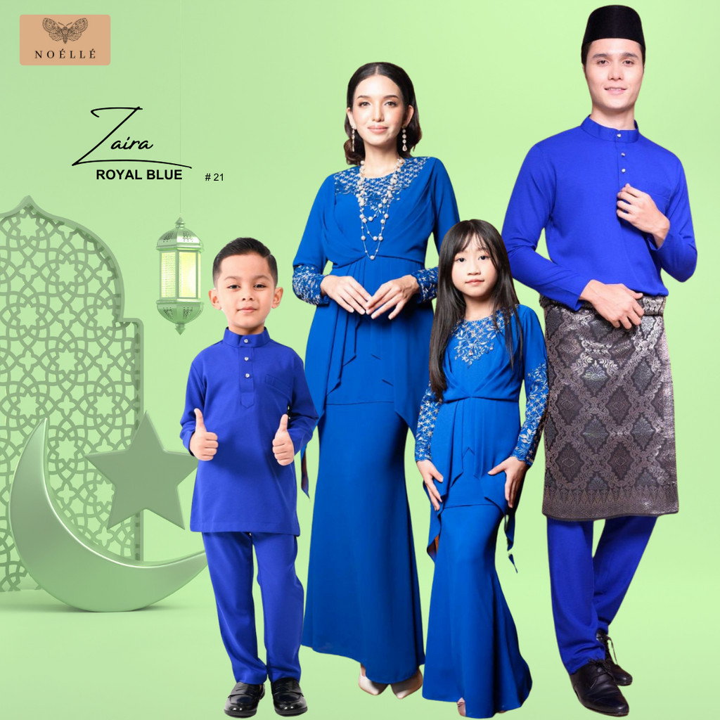 NOELLE Baju Raya Family Sedondon 2024 Baju Kurung Ibu Anak Baju Melayu Ayah Anak Baby Sedondon ZAIRA - ROYAL BLUE 21