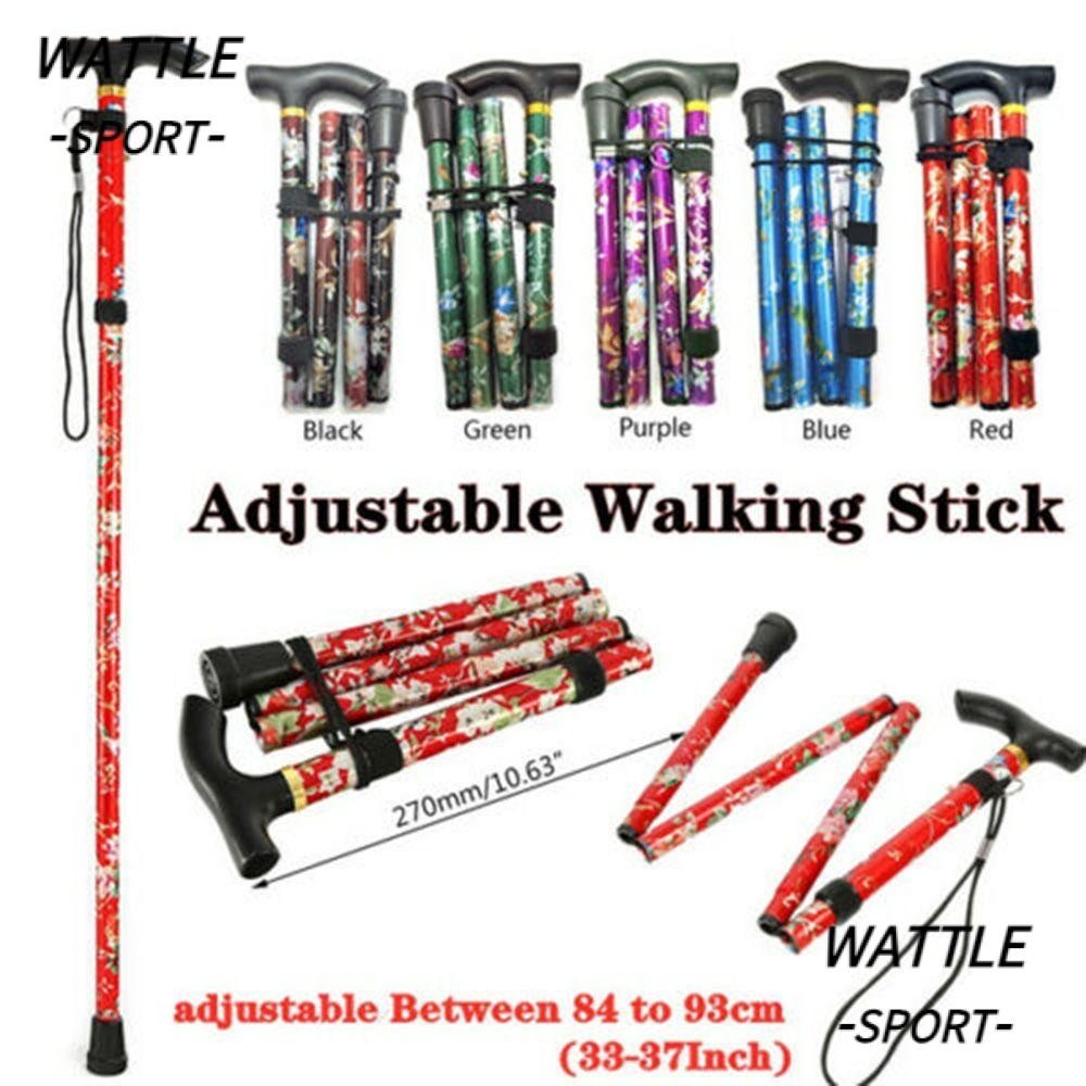 WATTLE Lightweight Folding Trekking Stick Adjustable Non-slip Crutches Telescopic Walking Cane Aluminum Alloy Made Collapsible for Adults Elder Elderly Care Gift Hiking Poles/Multicolor