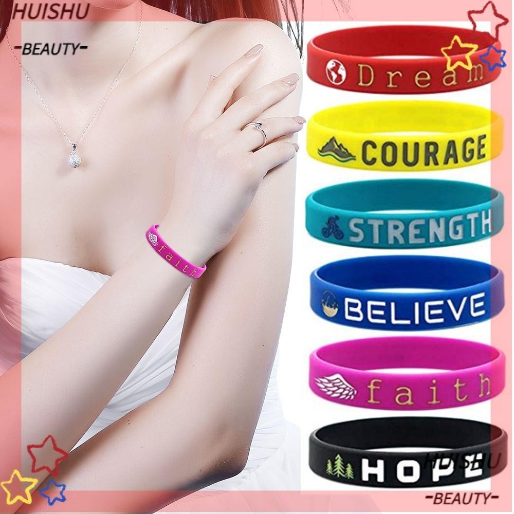 HUISHU Motivational Silicone Wristbands Faith Believe Courage Inspirational Bracelet