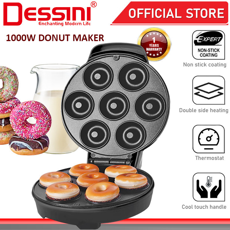 DESSINI ITALY Double Sided Electric Donut Maker Doughnut Cake Waffle Sandwich Toaster BBQ Grill Non-Stick Baking Pan
