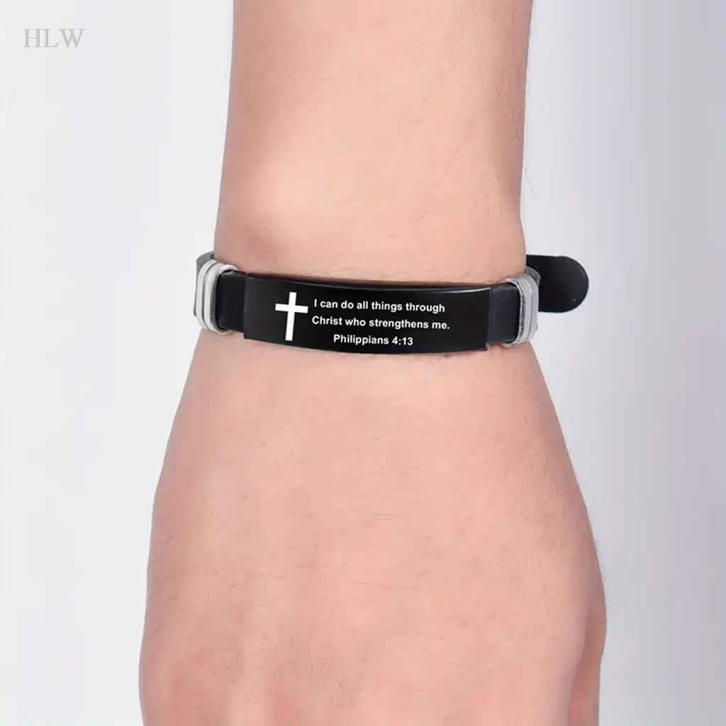 HLW Adjustable Christian Scripture Bracelet For Men, Stainless Steel Silicone Band With Cross And Bible Verses, Inspirational Religious Jewelry Gift For Frends