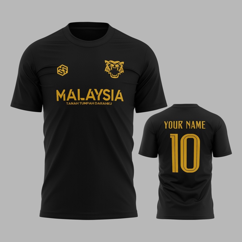 [READY STOCK] Malaysia ''Harimau Malaya" Jersey Black/Gold - Jersi Roundneck