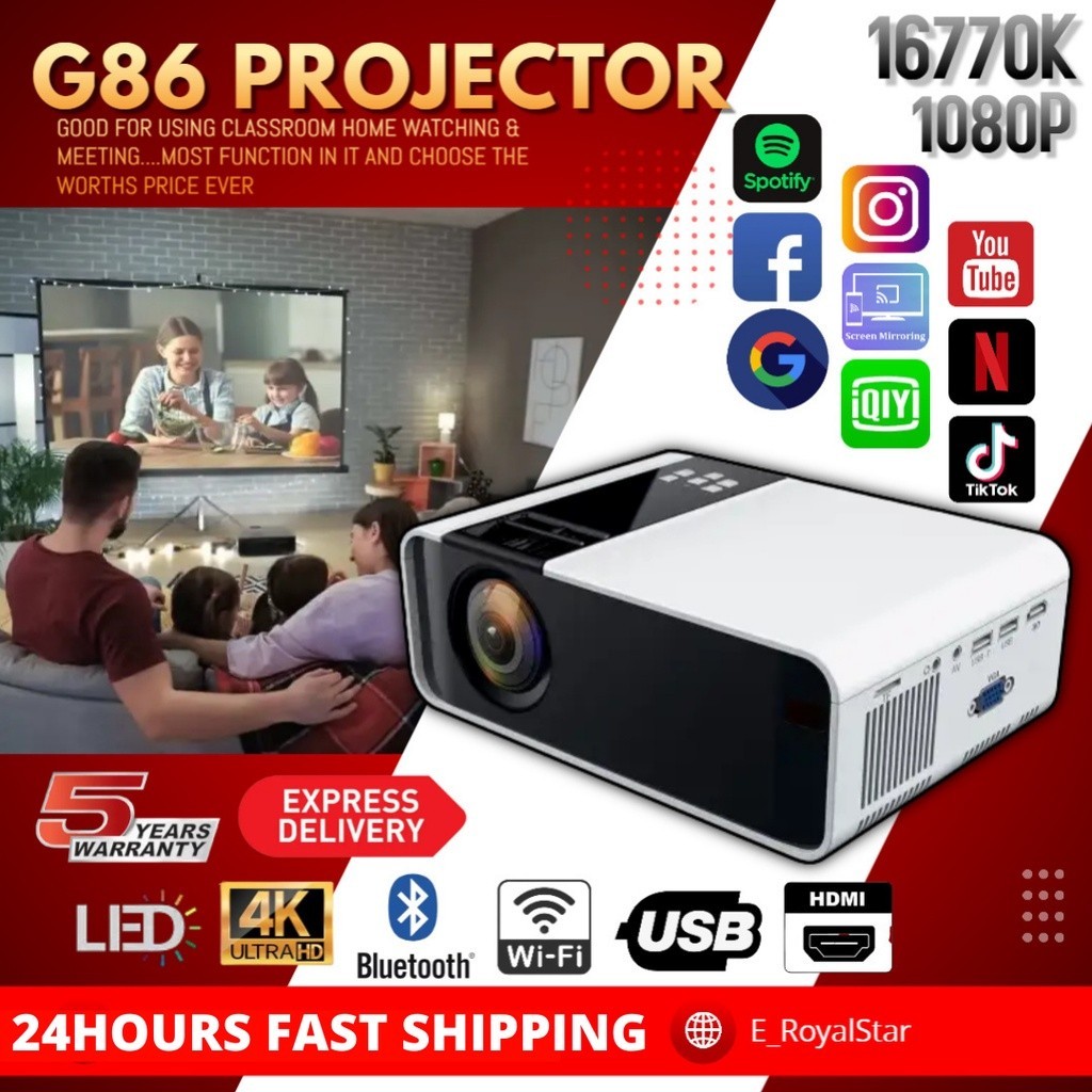 MONOZ 6000 lumens G86 Projector FULL HD 1080P Android Mini Projector WIFI LCD A80 Protable Projector