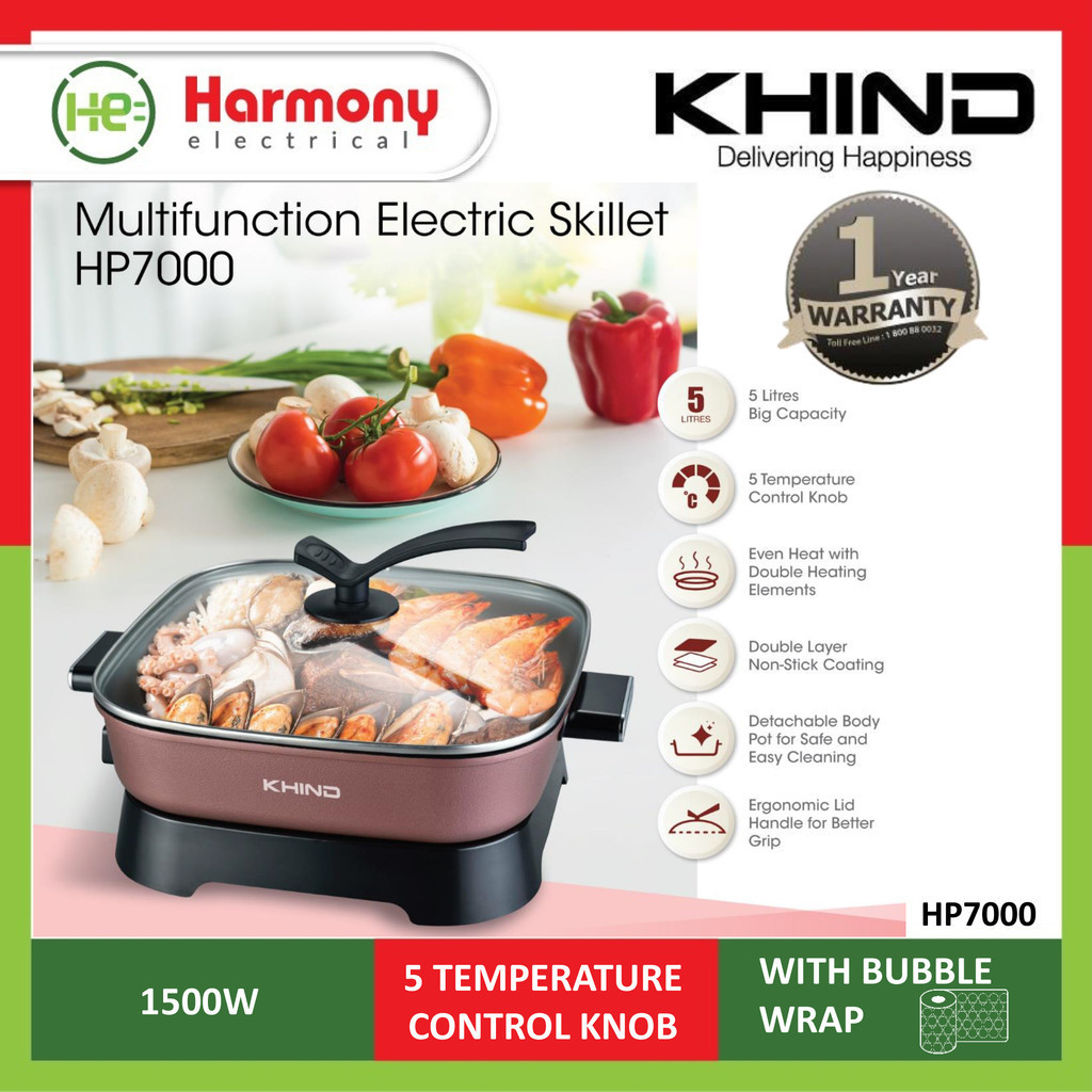 KHIND 5L Multifunction Electric Skillet Multi Cooker HP7000 I Steambot I Hot Pot 多功能电煮锅