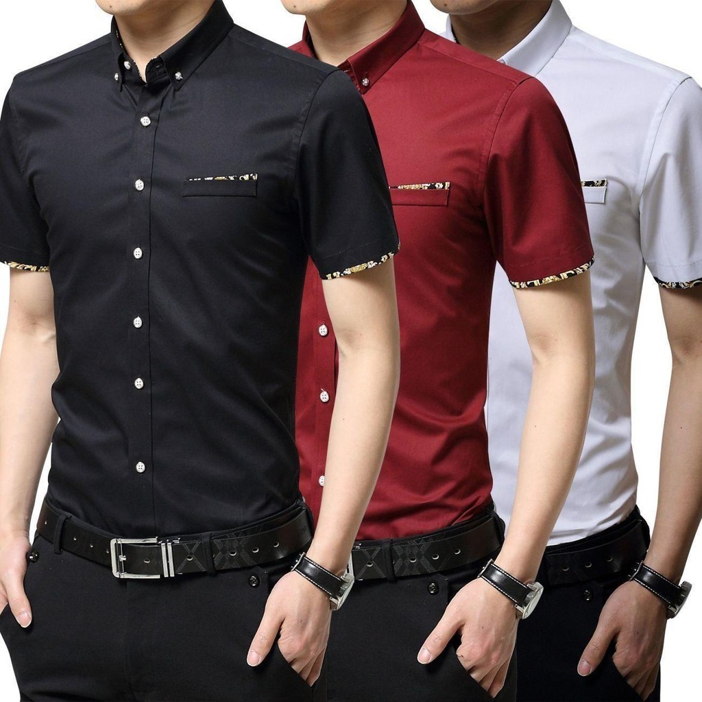 [Ready stock ]men shirt kemeja lelaki Men's short-sleeved printed shirts Korean Slim men's business shirts casual short-sleeved shirts men clothing