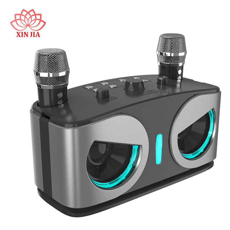 Karaoke Machine Portable Bluetooth Mini Karaoke Microphone Singing Speaker with 2 Wireless Mic and Light