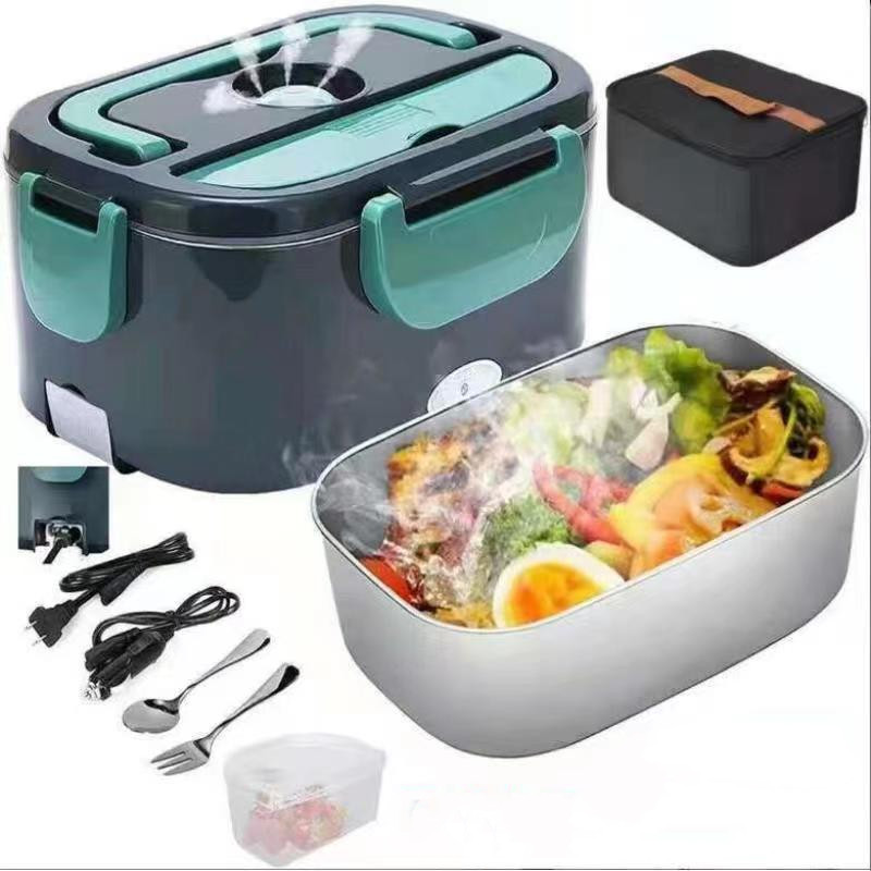 AGY 220V 110V 12V 24V Dual Use Home Car Electric Heating Lunch Box Leakproof Portable Food Warmer Heated Container Stainless Steel