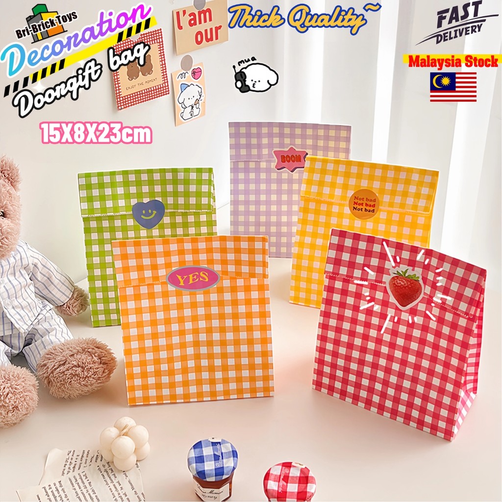 Eco-Friendly Doorgift Bag Plaid Paper Snack Gift Bag Wedding Doorgift Pouch Great For Party Favors Birthday Event Decor