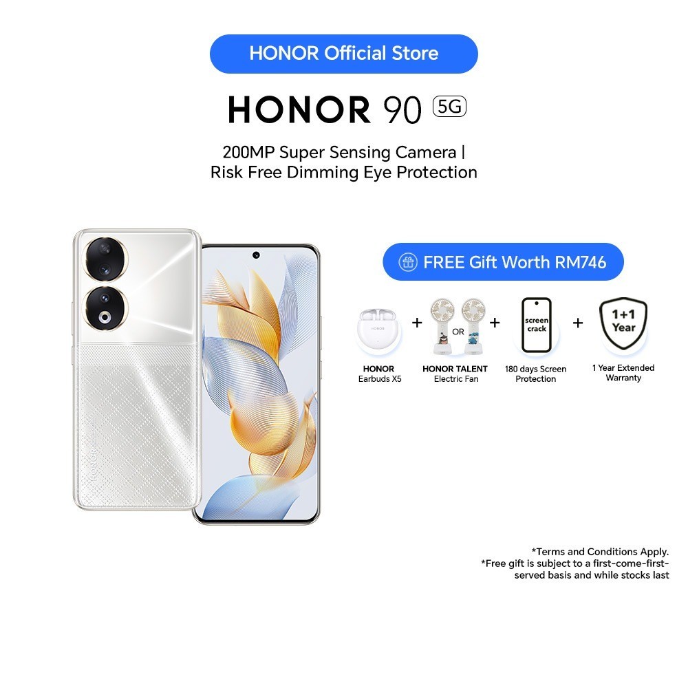 HONOR 90 5G Smartphone 19(12+7)GB+256/512GB 200MP Super Sensing Camera Risk Free Dimming Eye Protection Display