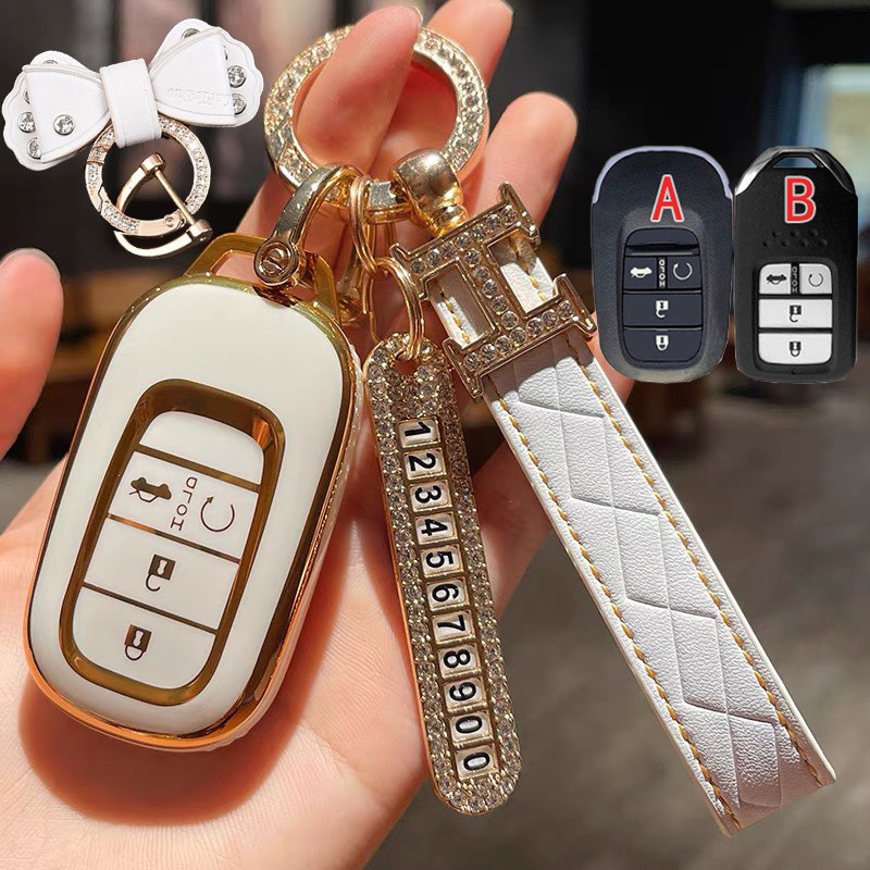 (Pls see clearly at A or B) Car Key Case Honda Civic FC FE 1.5E 1.5V 1.5RS HRV Jazz CRV Civic City Accord ODYSSEY SPIRIOR Rainbow Chrome Car Key Cover Protector Casing