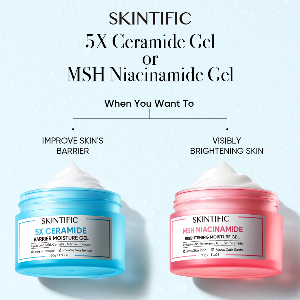 Skintific Moisturizer Pink & Blue - 5x Ceramide Barrier & Glowing MSH Niacinamide Brightening Moisture Gel 30g Lightening Cream Whitening Cream Day Cream Night Cream Moisturizer Face Cream Niacinamide Brightening Face Cream