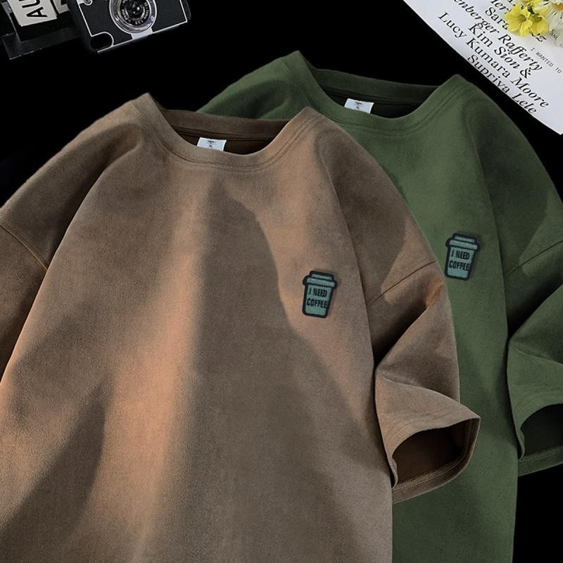 American Retro Street Style I Need Coffee Print Trendy Brand Loose Half Sleeve T-shirt Men's Summer Oversize Round Neck Unisex Top