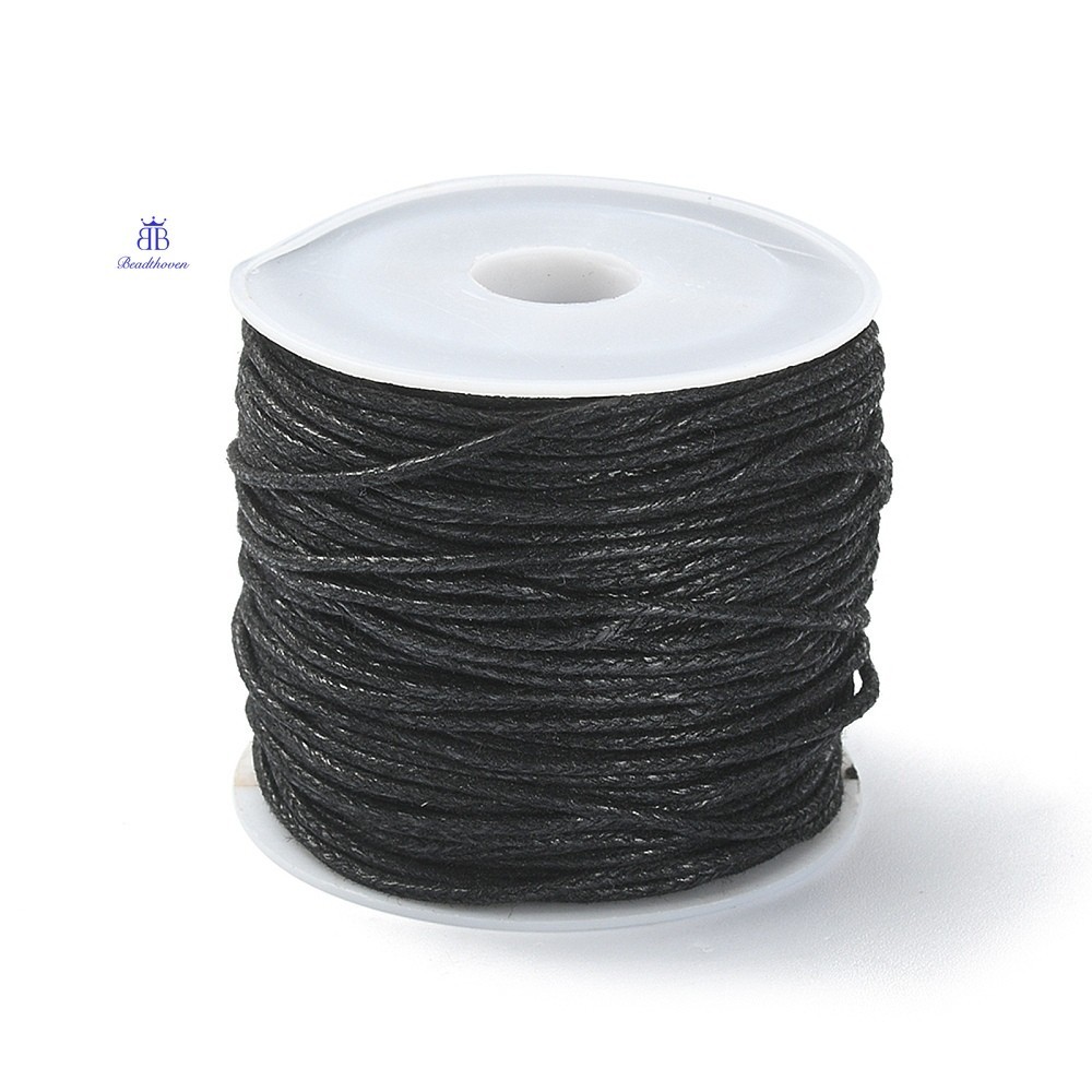 1Roll 20M Waxed Cotton Cords Multi-Ply Round Cord Macrame Artisan String for Jewelry Making Black 1mm about 21.87 Yards(20m)/Roll